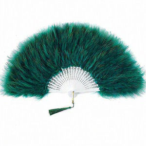 Women's Green Vintage Folding Feather Fan for Costume Dancing Show‎ Decoration